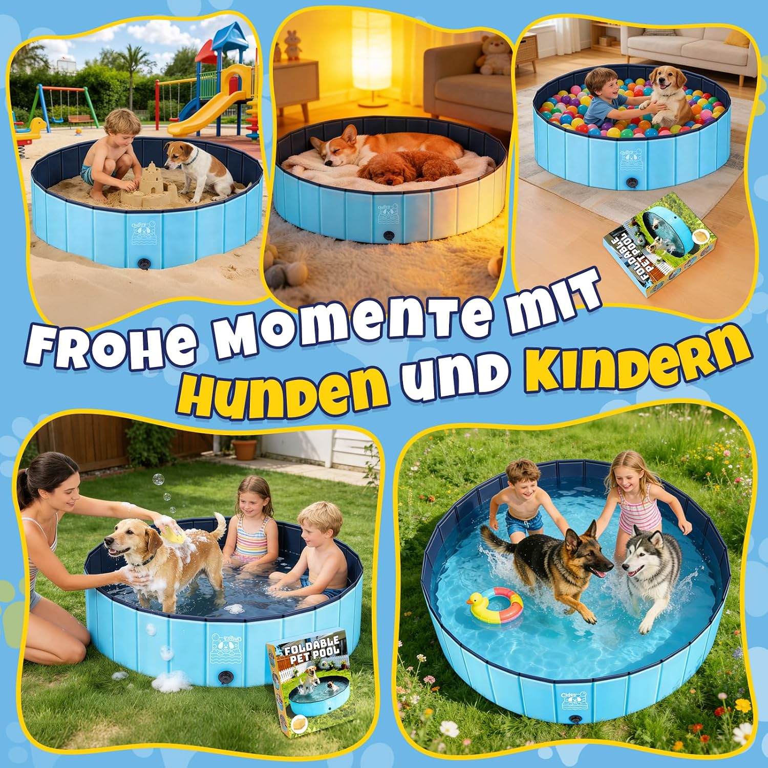 JONRRYIN Hundepool 160x30 cm faltbar rutschfest mit Buerste Flicken Ablassventil