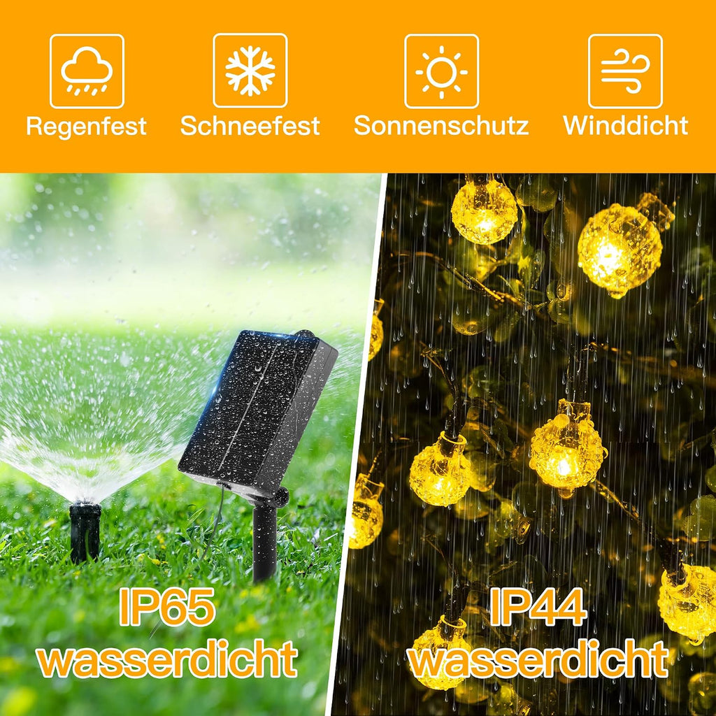 Ollny Solar Lichterkette Aussen 5 m 30 LED IP65 warmweiss 8 Modi fuer Garten