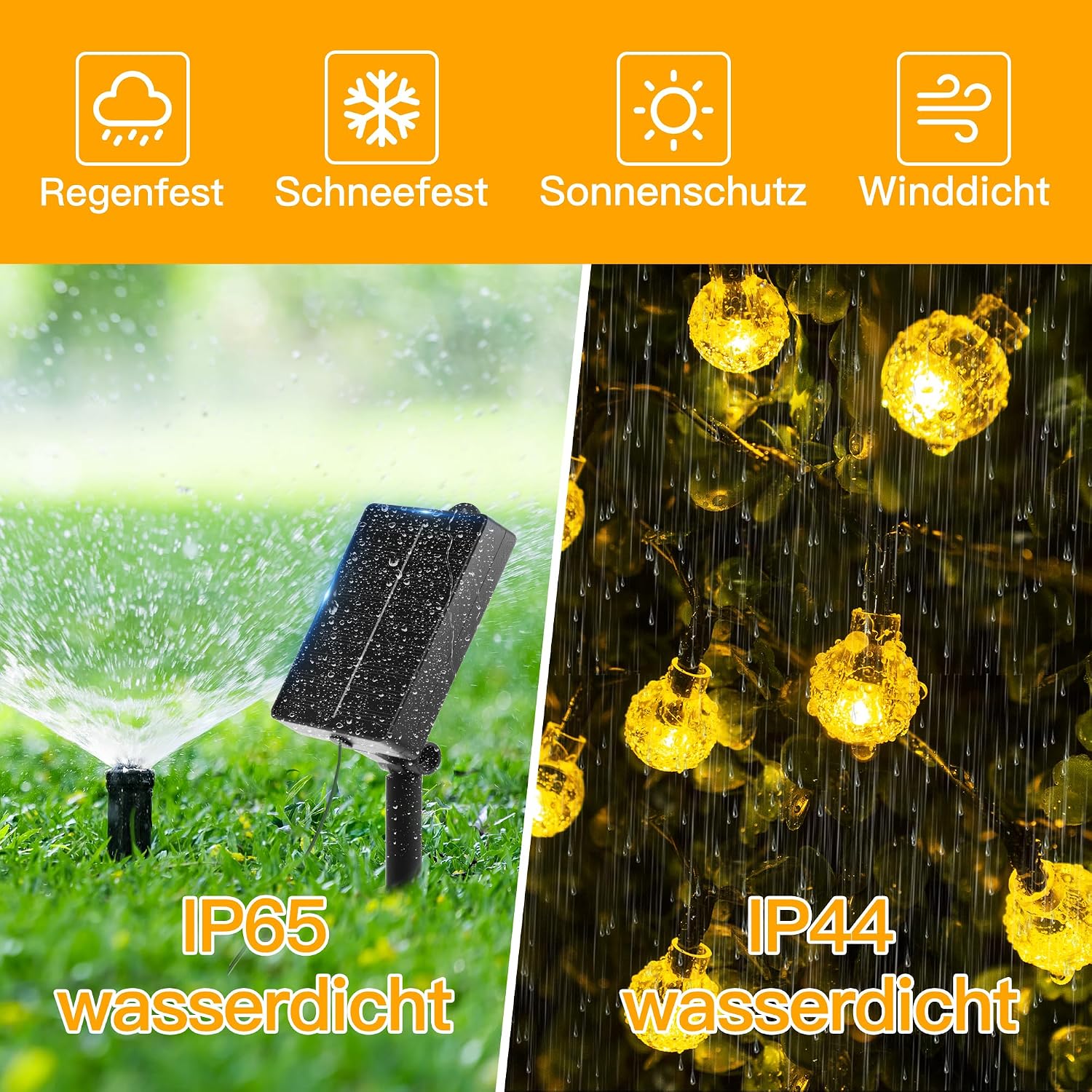 Ollny Solar Lichterkette Aussen 5 m 30 LED IP65 warmweiss 8 Modi fuer Garten