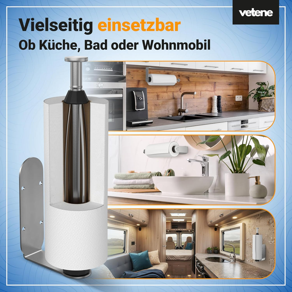 Zewa Kuechenrollenhalter Edelstahl Schwarz ohne Bohren mit Abrollstopp