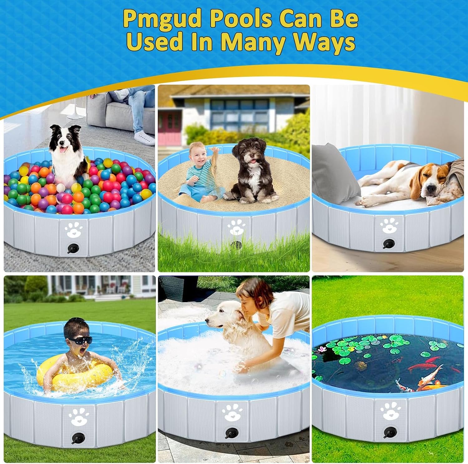 Hundepool faltbar 140 cm Grau, verstaerkte 5 mm, tragbar, 120cm-180cm