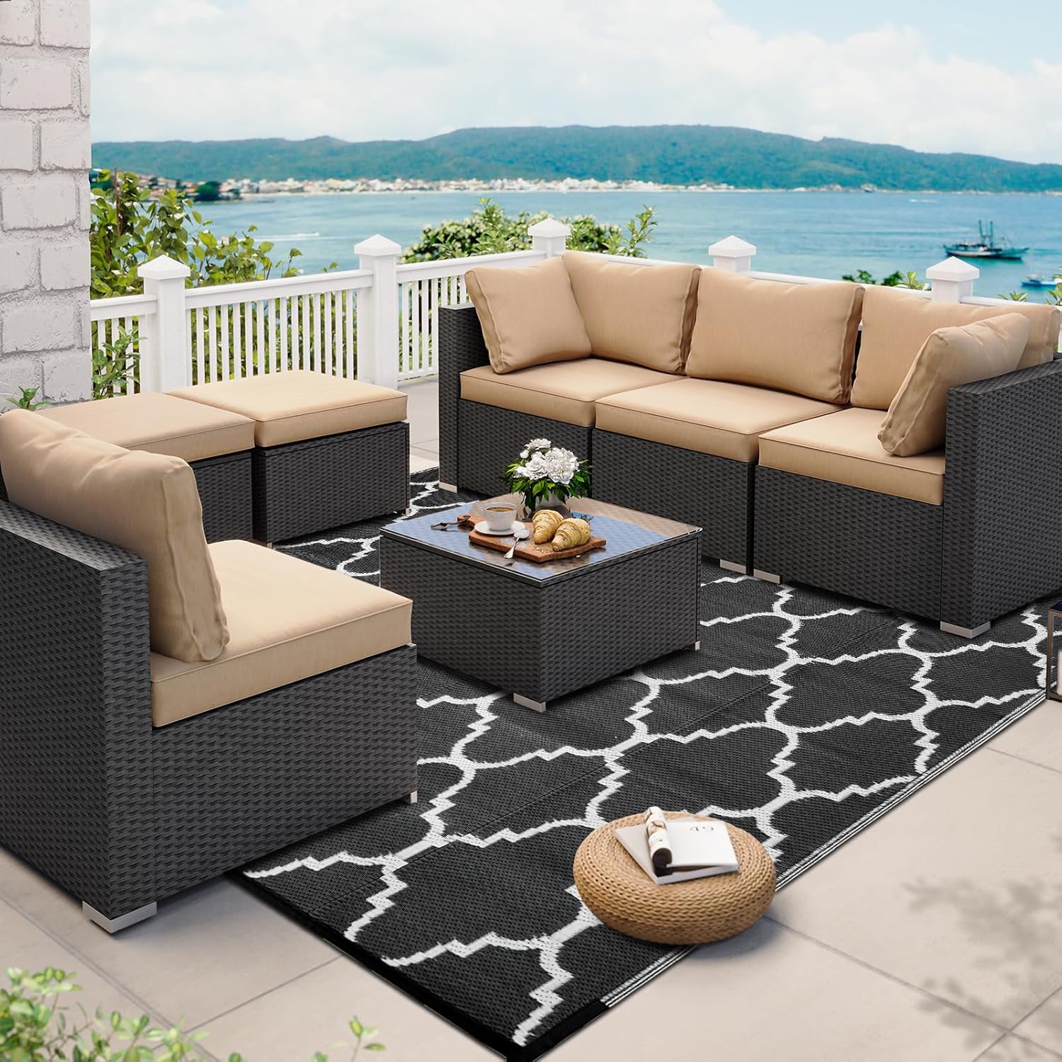 OIGAE Balkon- und Garten Teppich 120x180 cm Grau wetterfest UV-bestaendig