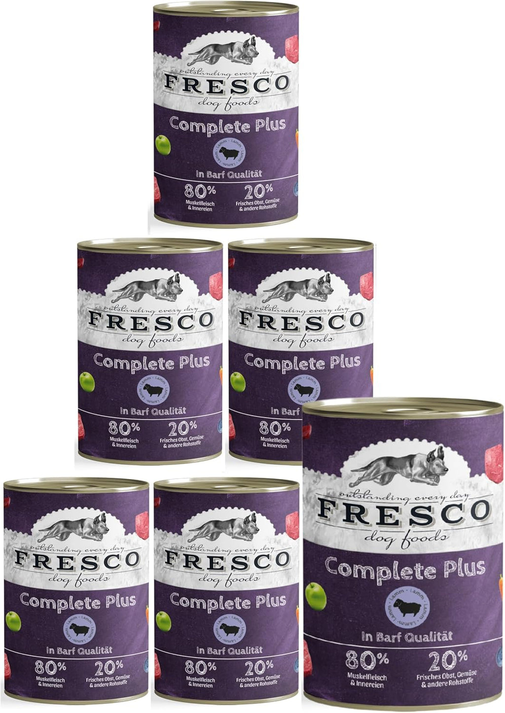 FRESCO Hundefutter Nassbarf Rind 6x800g getreidefrei 80% Frischfleisch verschied