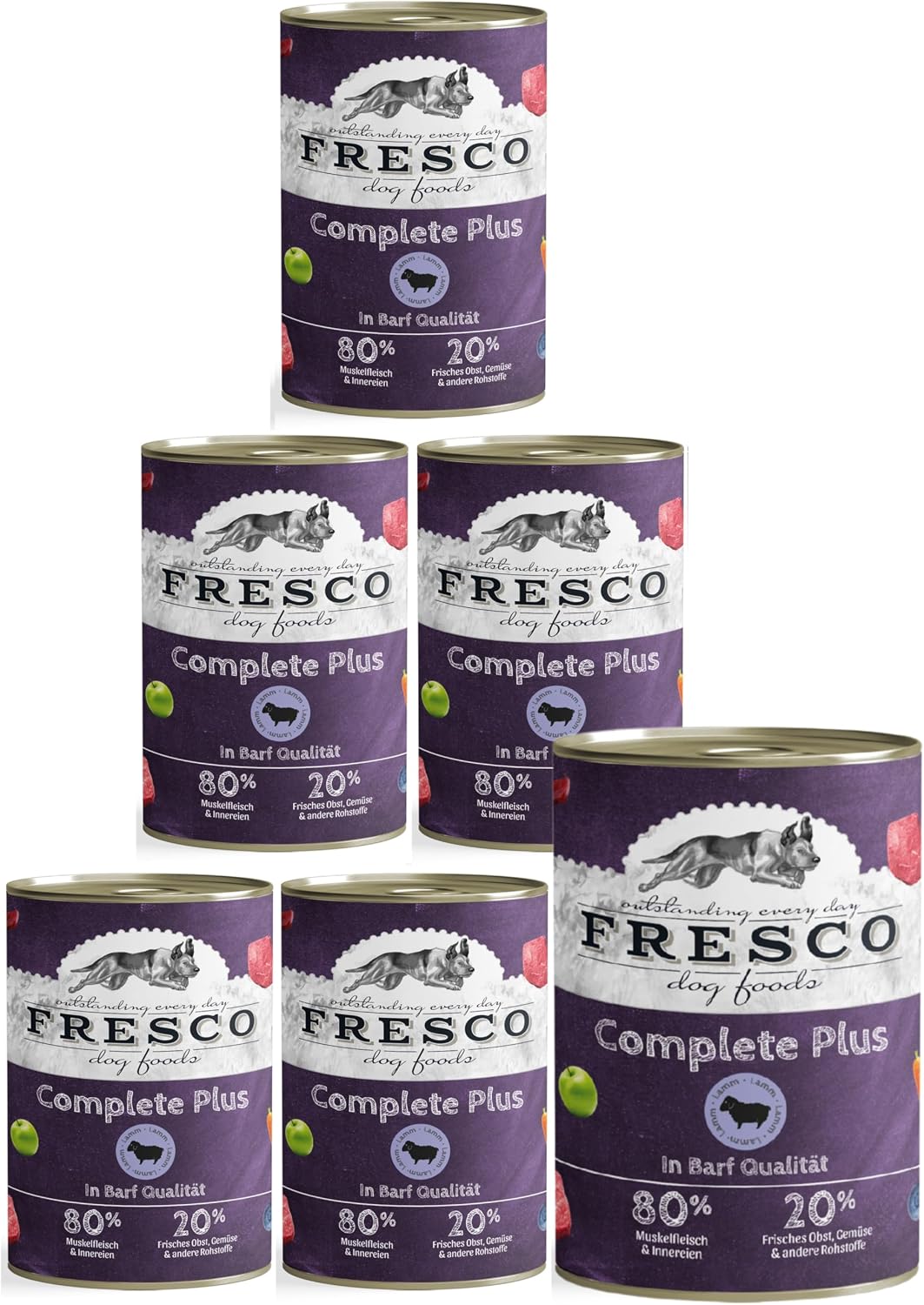 FRESCO Hundefutter Nassbarf Rind 6x800g getreidefrei 80% Frischfleisch verschied
