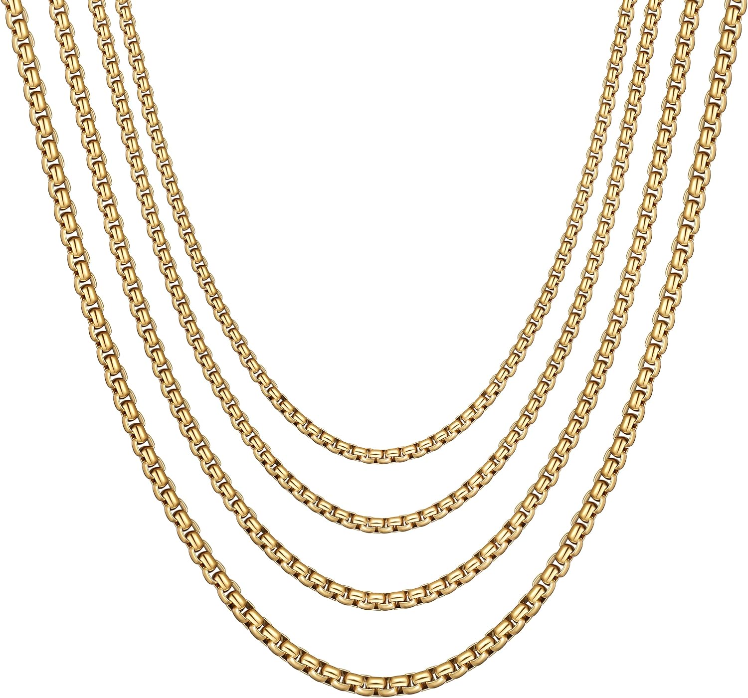 RWQIAN Venezianerkette Edelstahl Silber Gold Schwarz 2/2.5/3/4 mm cm