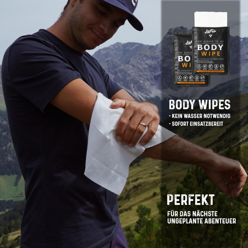 Body Wipes XXL Einmalwaschlappen 10 einzeln verpackte Feuchttuecher Gesicht Koerpe