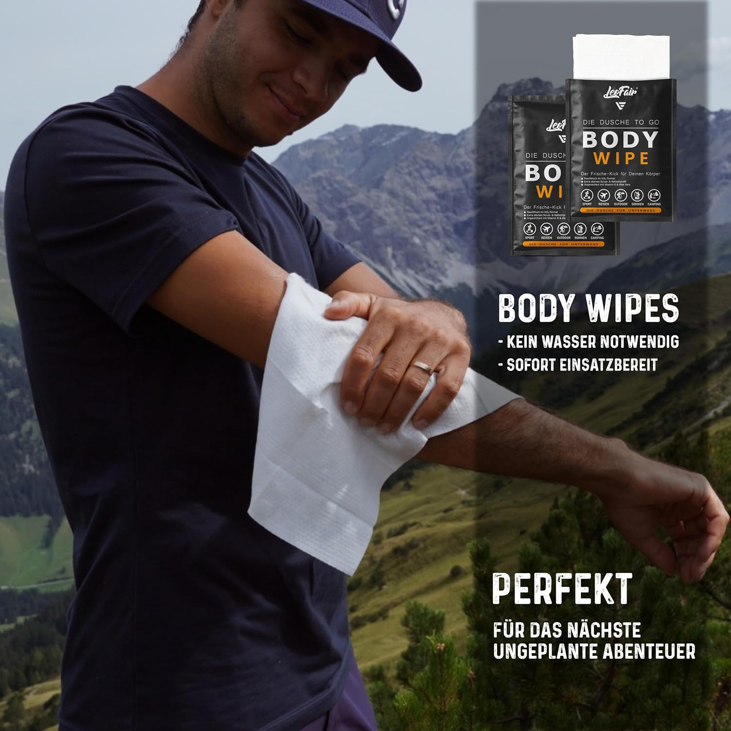 Body Wipes XXL Einmalwaschlappen 10 einzeln verpackte Feuchttuecher Gesicht Koerpe