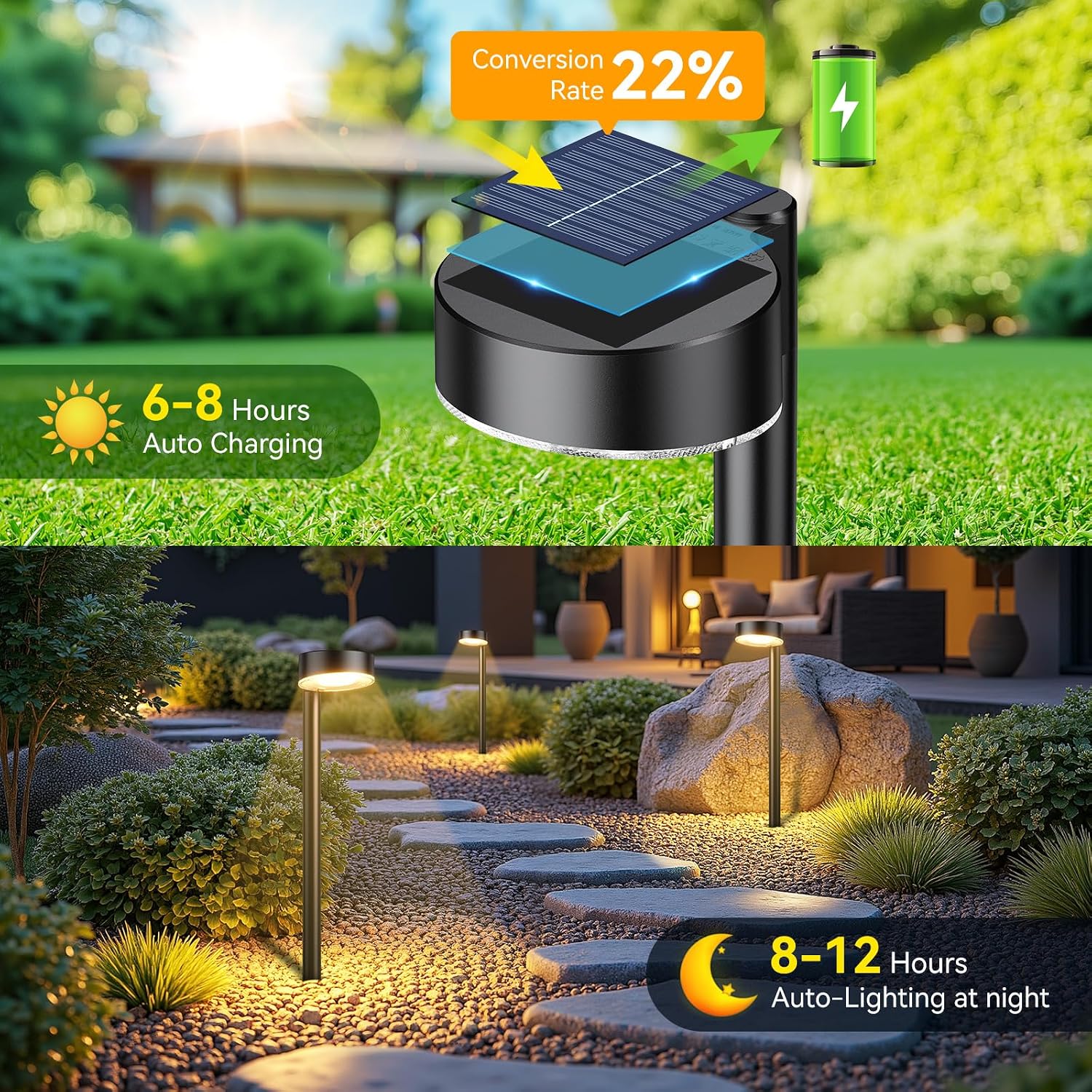BUCASA Solarleuchten aussen 8er Set, 12 LED, wasserdicht, Weg Garten Terrasse