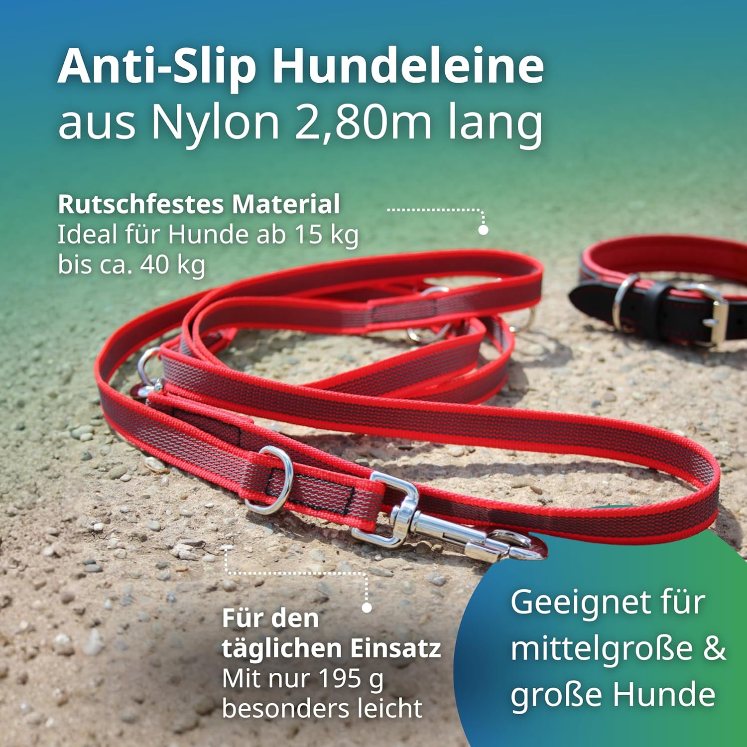 2,80 m verstellbare Hundeleine gummiert rutschfest 4-fach verstellbar Blau