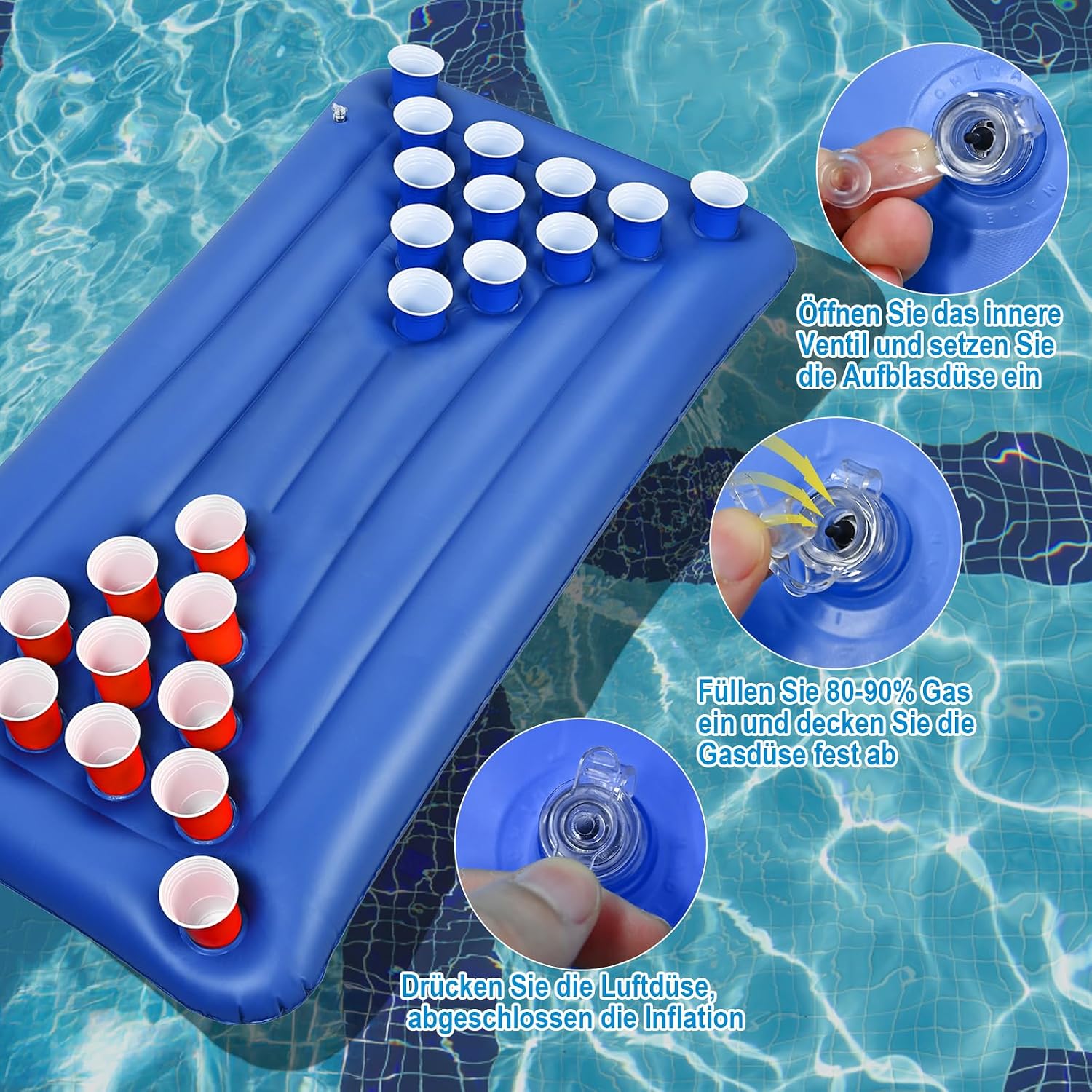 Faburo Luftmatratze 175x75x15 cm aufblasbar mit Getraenkehalter Pool Float