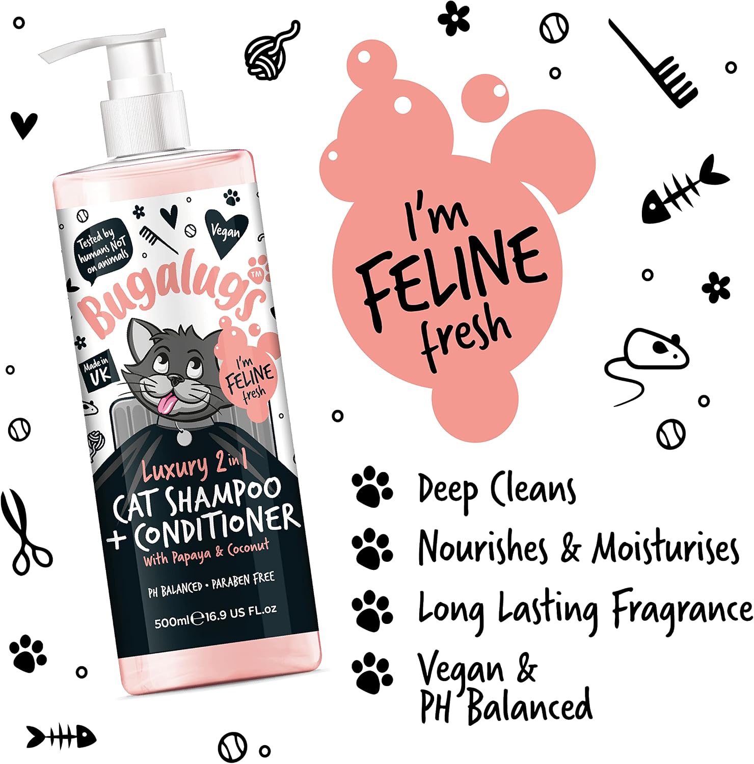 Bugalugs Katzenshampoo mit Conditioner 2in1 500 ml Pumpspender