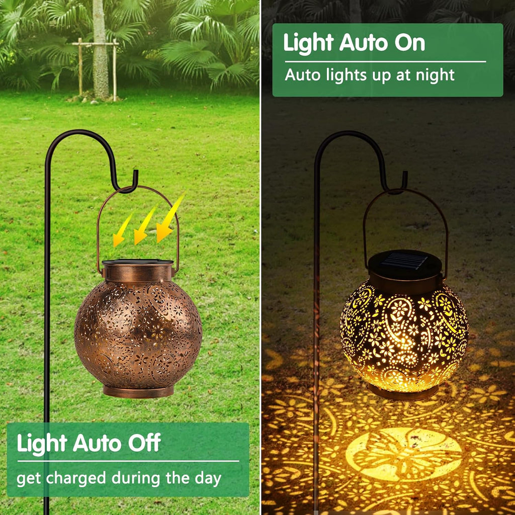 Solarlampe aussen haengend 2er Set IP65 Metall warmweiss Balkon Garten Terrasse