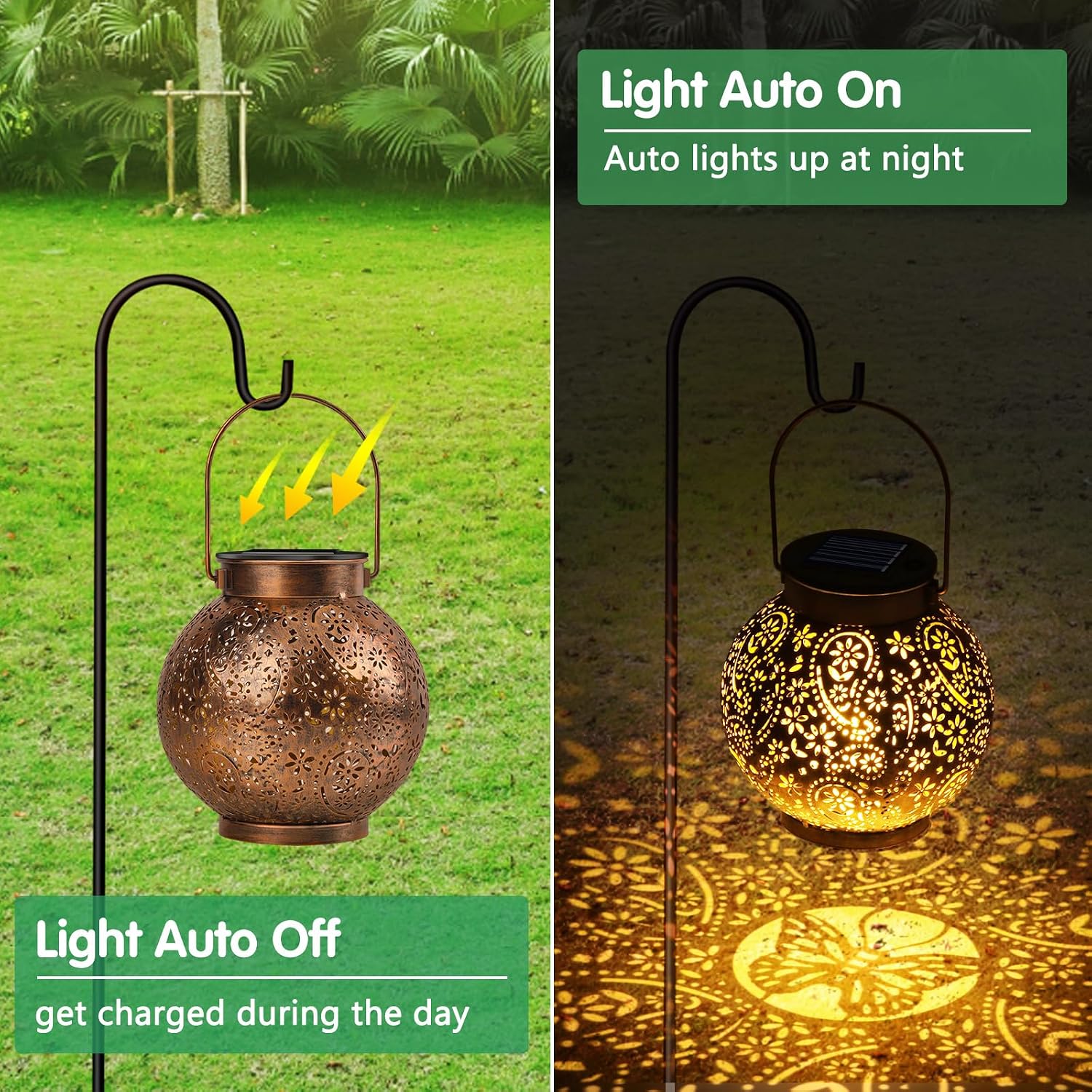 Solarlampe aussen haengend 2er Set IP65 Metall warmweiss Balkon Garten Terrasse