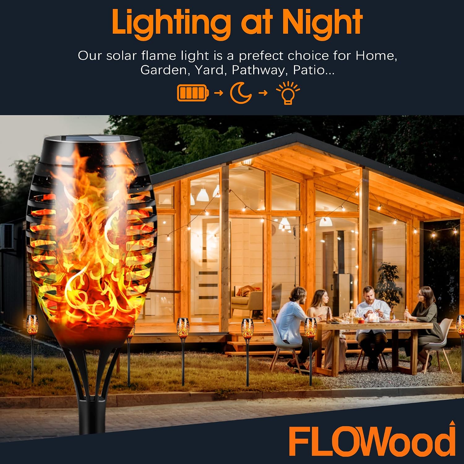 FLOWood 6er Solar Fackeln Garten LED Solarlampe IP65 wasserdicht Wegleuchte