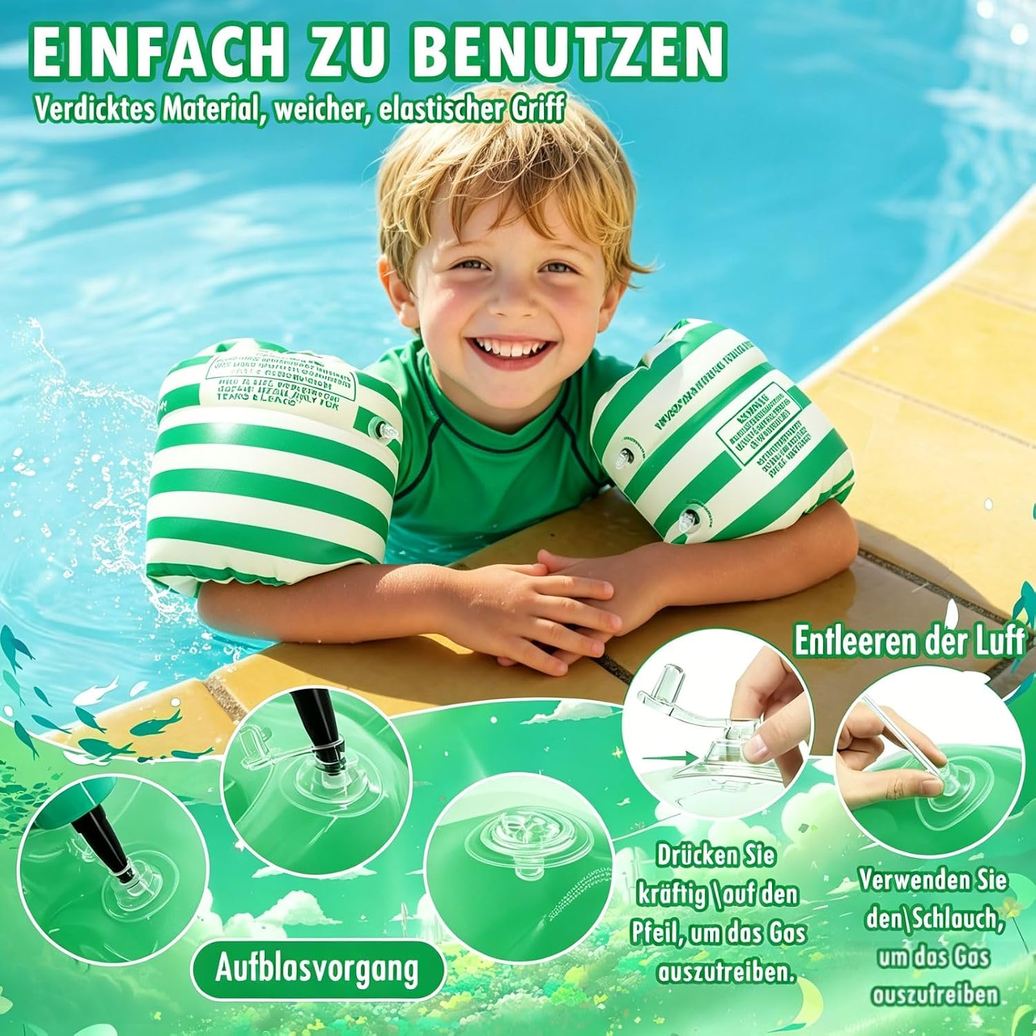 Schwimmfluegel 4er Set mit 2 unabhaengigen Luftkammern, 15-100 kg, hautvertraeglich