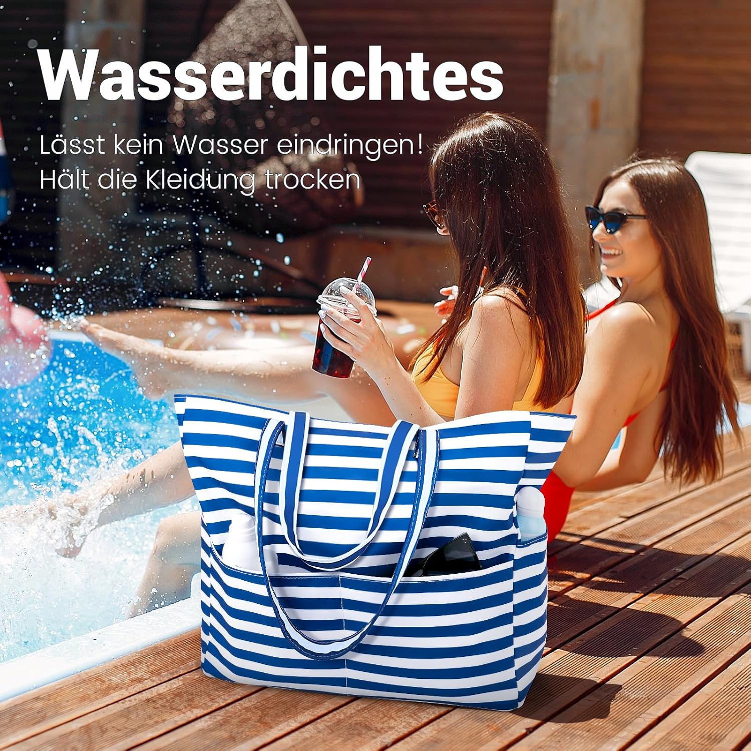 Strandtasche XXL mit Reissverschluss Shopper faltbar Grosse Badetasche Reise