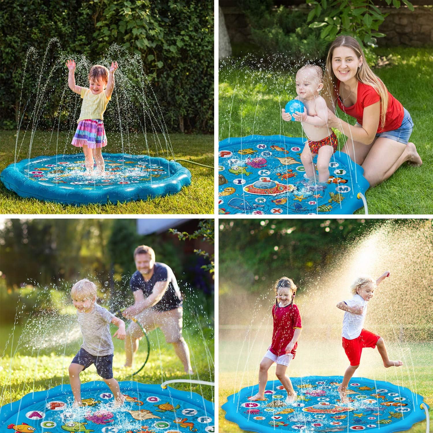 Paochocky Sprinkler Wasserspielmatte 170 cm rund aufblasbar Garten Strand