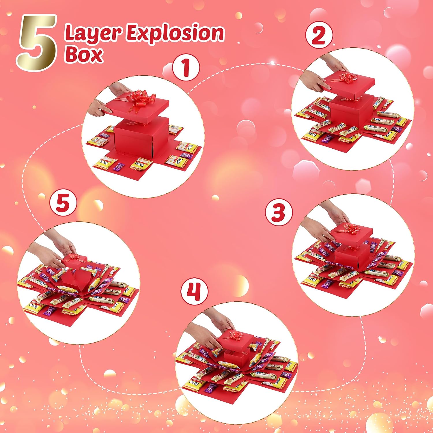 JIANTA Explosionsbox Geschenkbox 5-lagig zum Geburtstag Schwarz DIY Ueberraschung