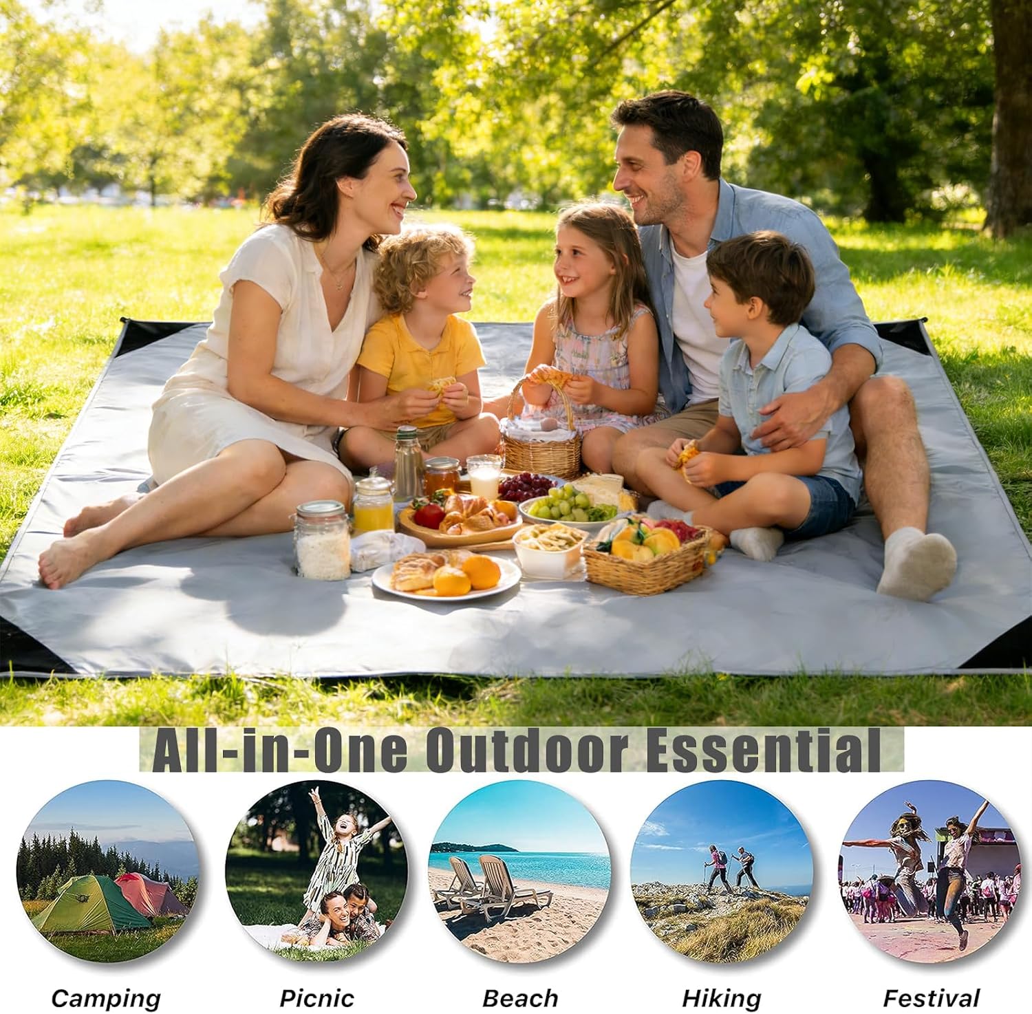 200x210 cm Strand- und Picknickdecke wasserdicht faltbar mit Tasche