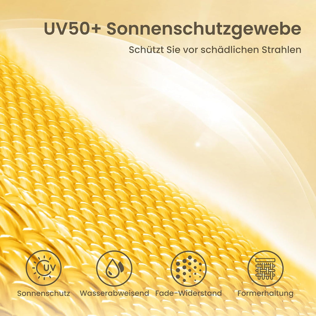 PHI VILLA Sonnenschirm Balkon 200 cm knickbar rund mit Fransen, UPF 50+