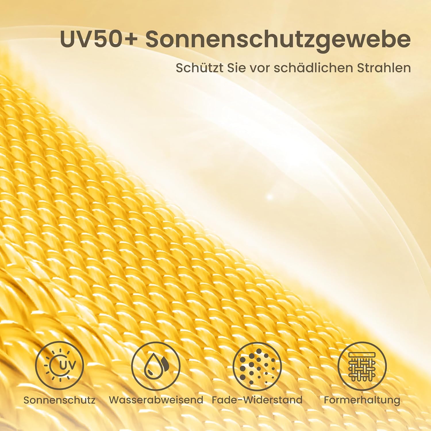 PHI VILLA Sonnenschirm Balkon 200 cm knickbar rund mit Fransen, UPF 50+