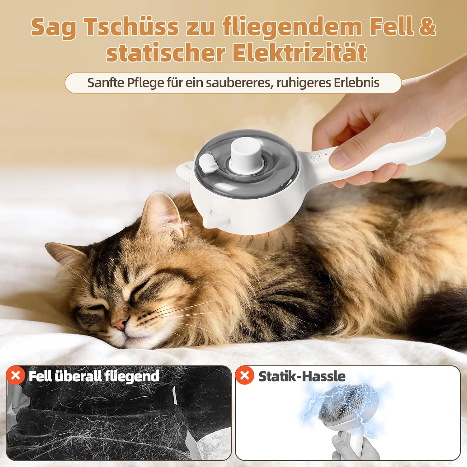 2in1 Dampfreiniger Katzenbürste Unterwollentferner USB Tierpflege