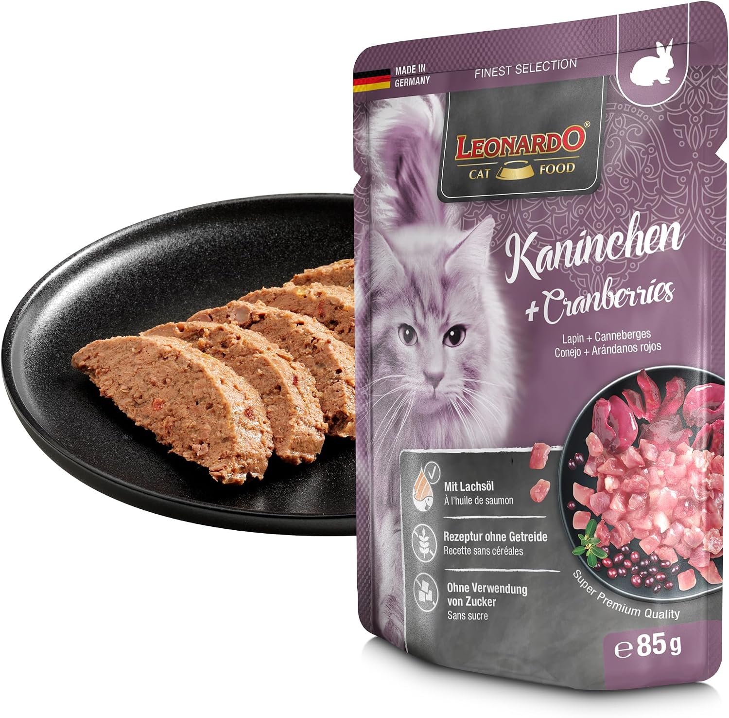 LEONARDO Katzenfutter nass Finest Selection 6x85g Huhn Fasan Kaninchen Ente Kalb