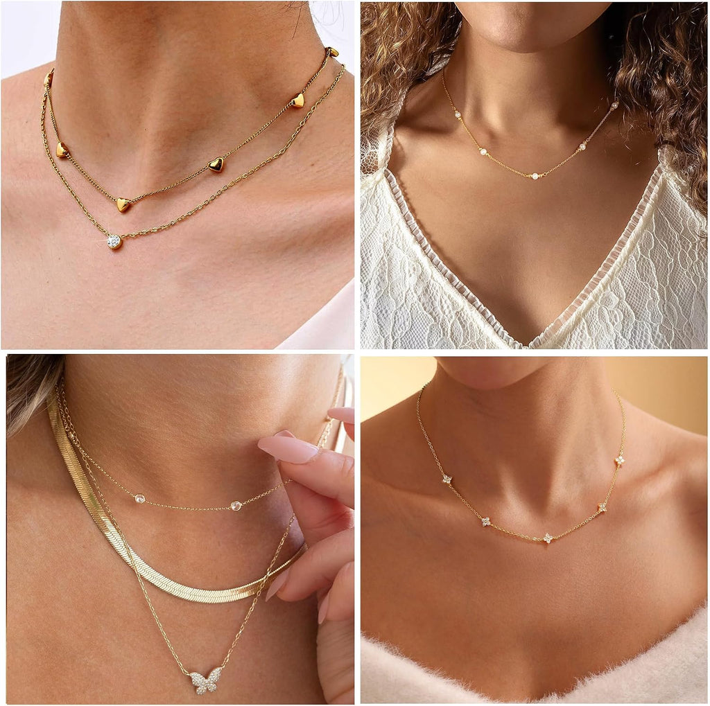 925 Silber Halskette Damen vergoldet 14K Kleeblatt Herz Perlen Zirkonia