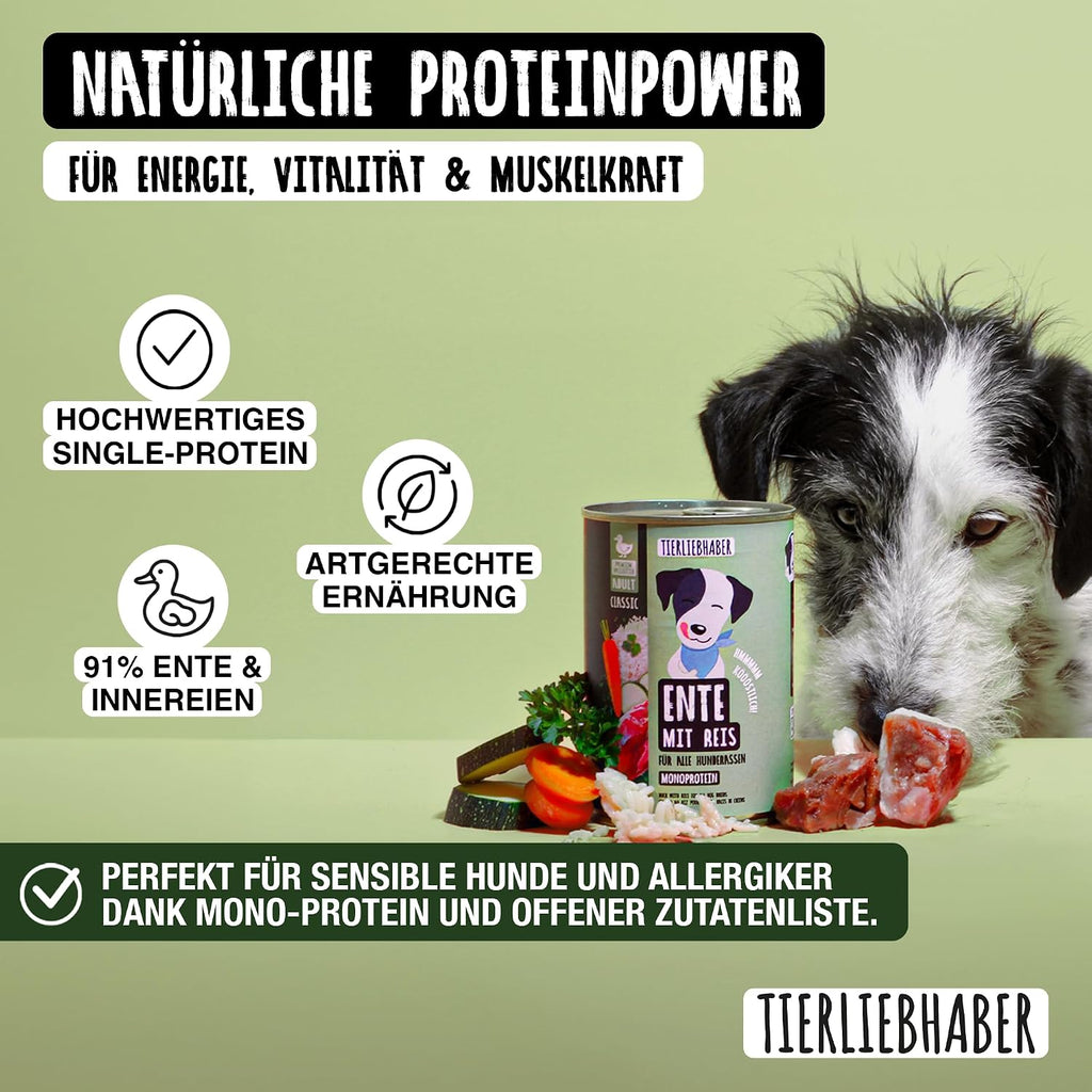 TIERLIEBHABER Hunde Nassfutter Ente mit Gemuese 91% Fleischanteil