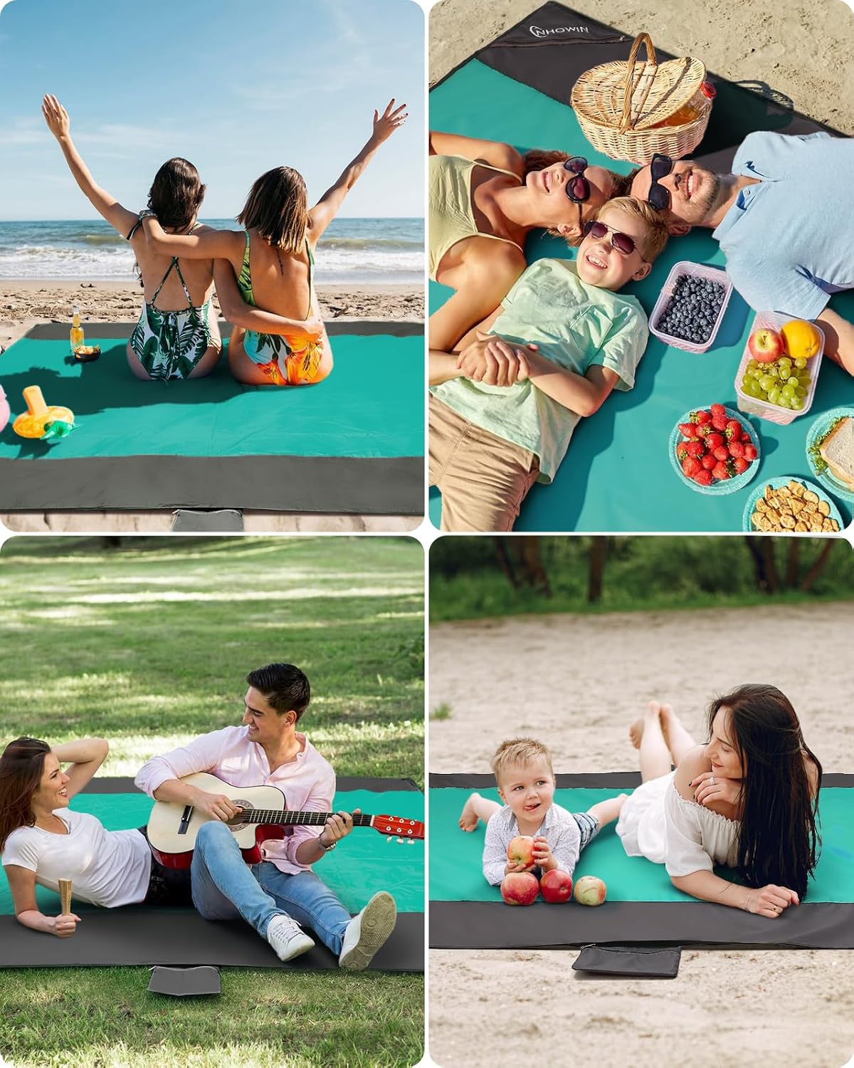 Sandfreie Stranddecke 210×200 cm wasserdicht ultraleicht mit 3 Reissverschlusstas