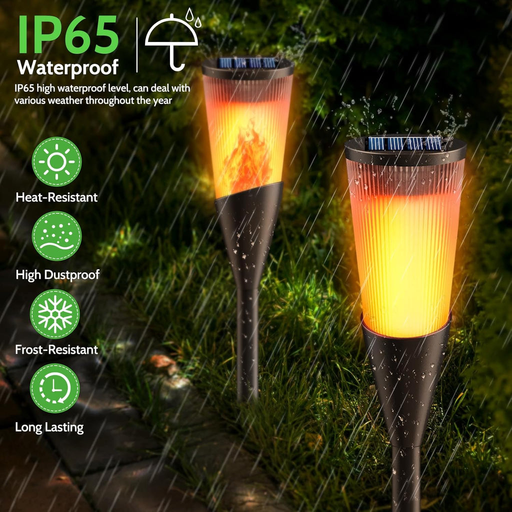 Solarlampen Gartenfackeln 6er Set mit Flammeneffekt, IP65 Wetterfest, 2 Modi