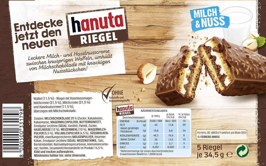 Hanuta 18 x Haselnuss-Schnitten mit knusprigen Waffeln