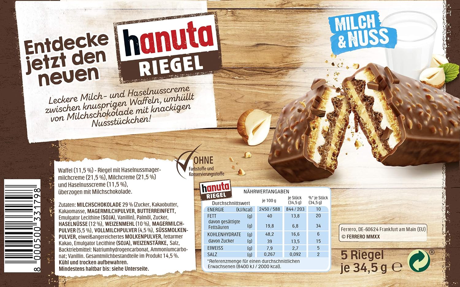Hanuta 18 x Haselnuss-Schnitten mit knusprigen Waffeln