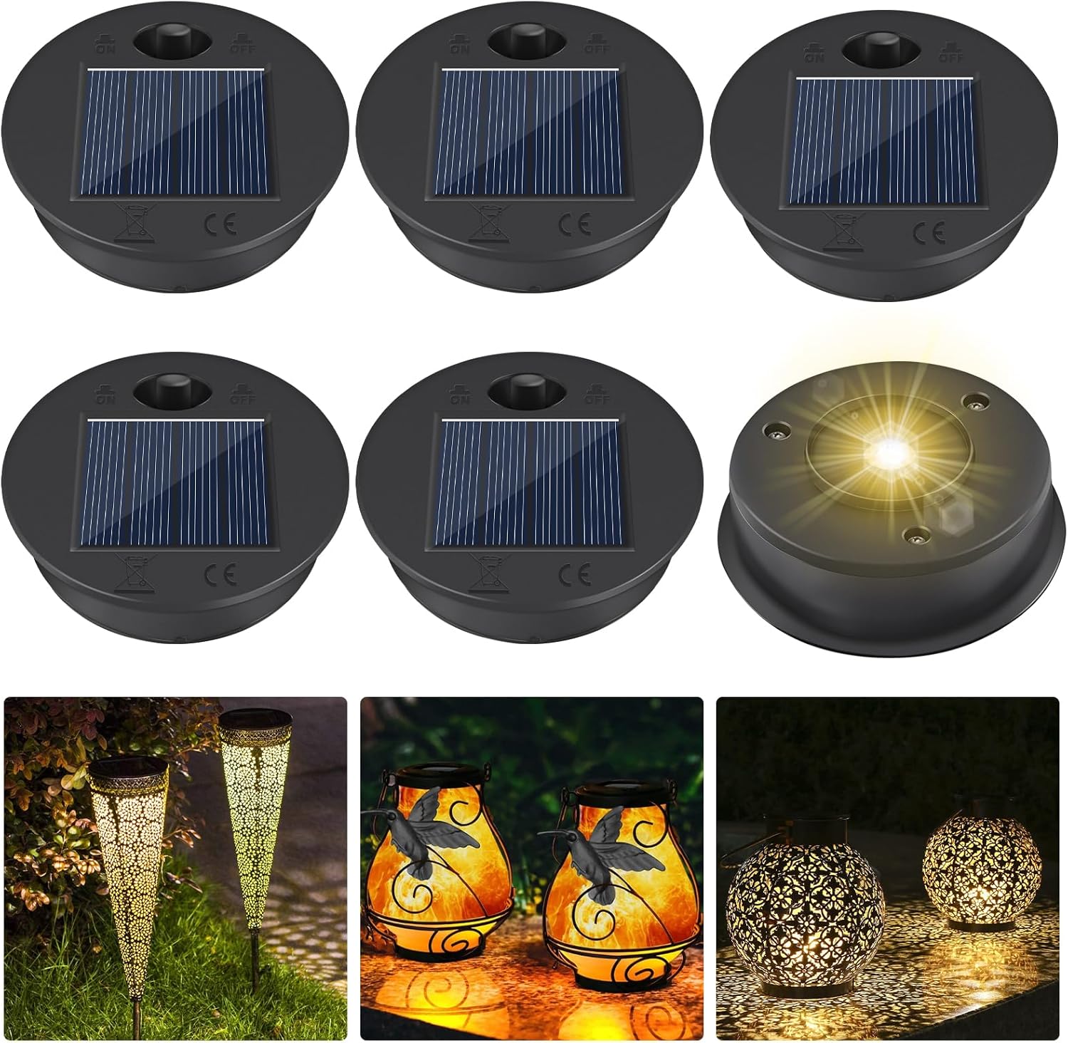 Solarleuchte Ersatzdeckel 7cm-8cm mit LED Solarpanel wasserdicht, 6 Stueck