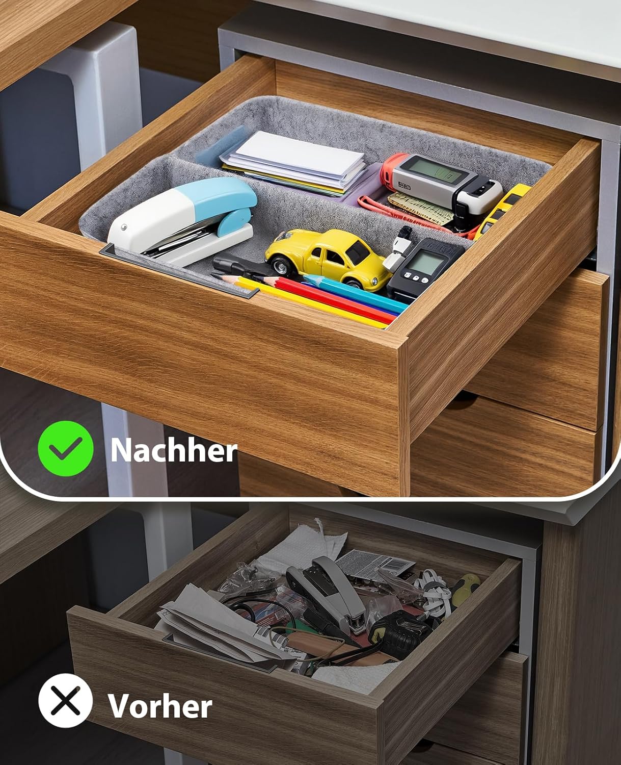 Filz Schubladen-Organizer 9er Set, Aufbewahrungsboxen 4 Groessen fuer Buero Tisch