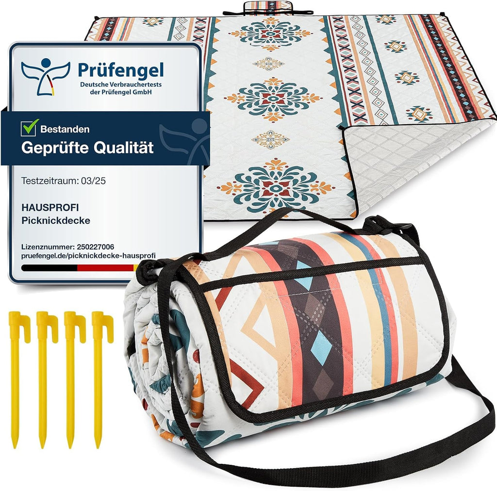 Hausprofi Picknickdecke Boho 200x200 cm wasserdicht isoliert mit Tragegriff