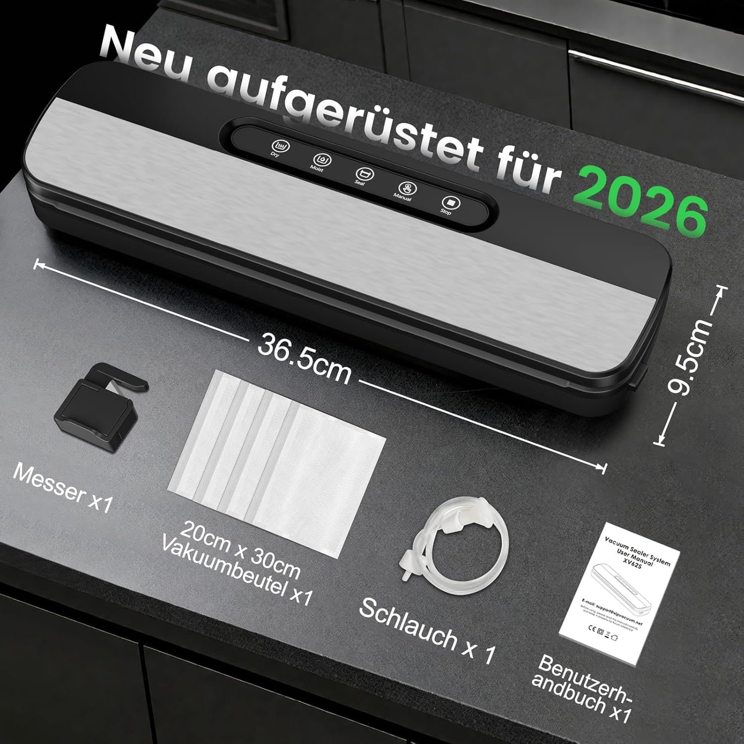 Vakuumiergeraet 7-in-1 145 W fuer Dauerbetrieb, Vakuumierer Lebensmittel