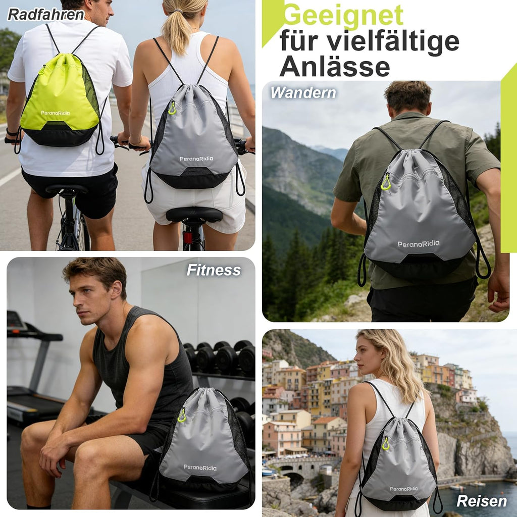 Sportbeutel Turnbeutel 36x45x7 cm Unisex Rucksackbeutel Schwarz/Grau/Gruen