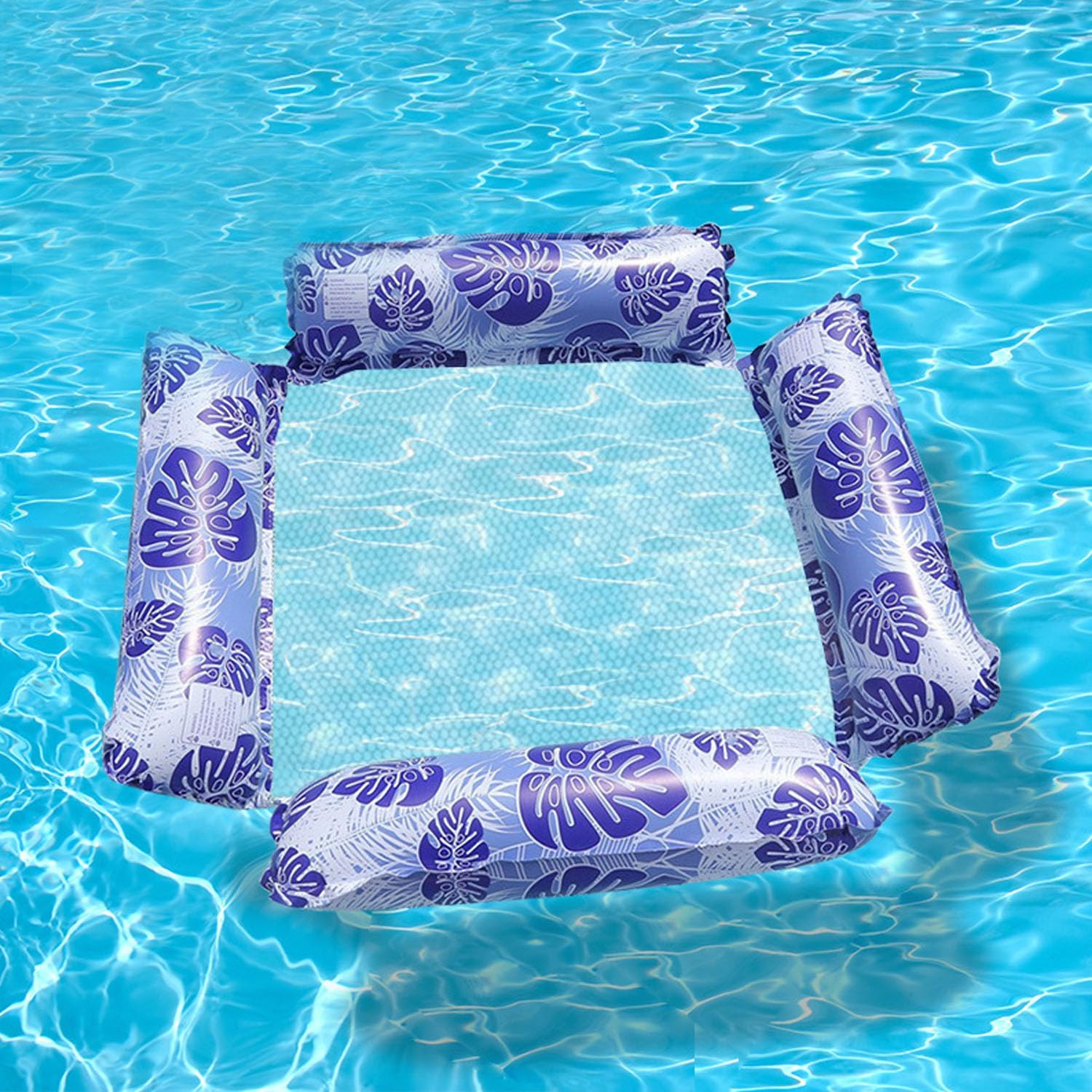 4-in-1 aufblasbare Wasserhaengematte mit Netz und Luftpumpe, Luftmatratze