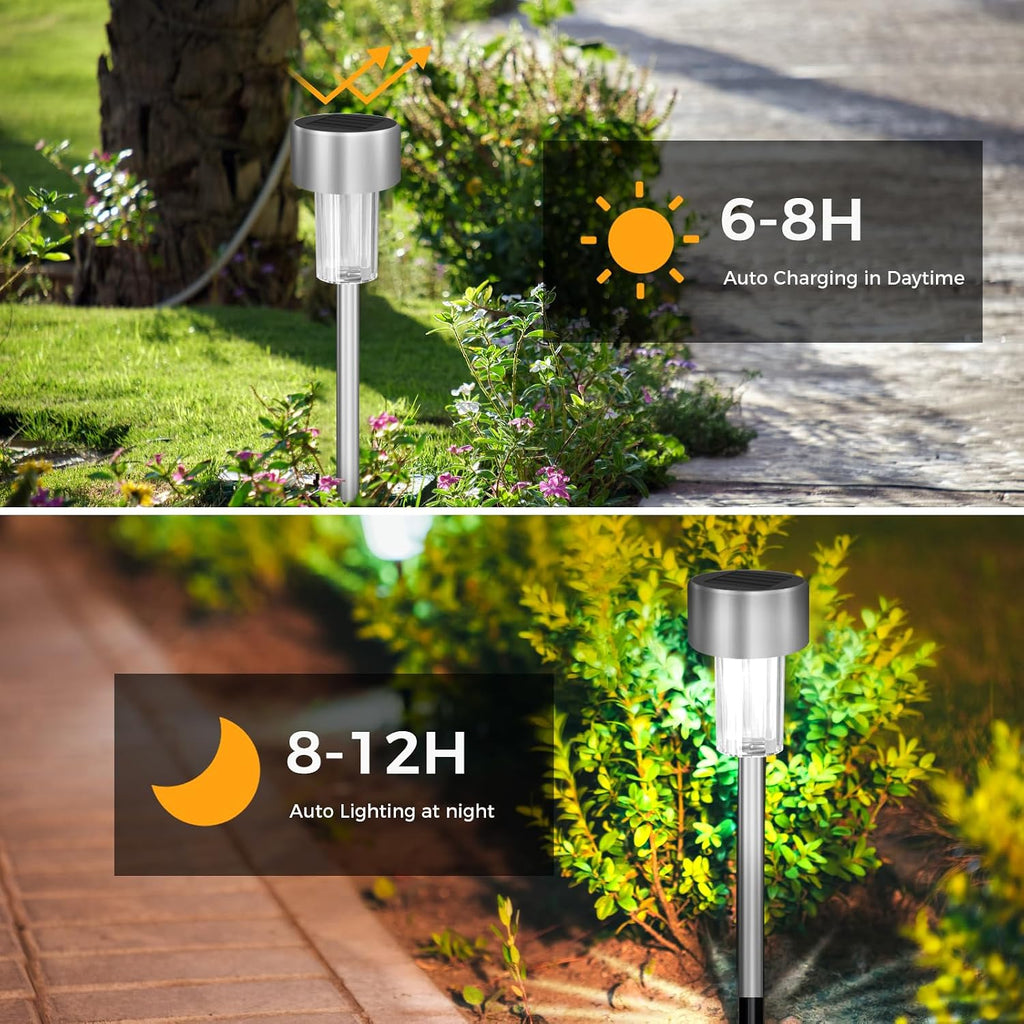 Jsdoin Solarleuchten 12er Set aus Echtglas und Edelstahl, IP44 Wegbeleuchtung
