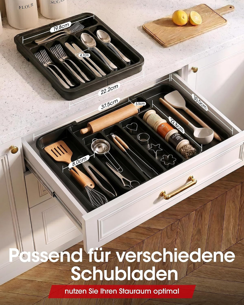 Besteckeinsatz erweiterbar fuer Schublade Kuechen Organizer Besteckkasten