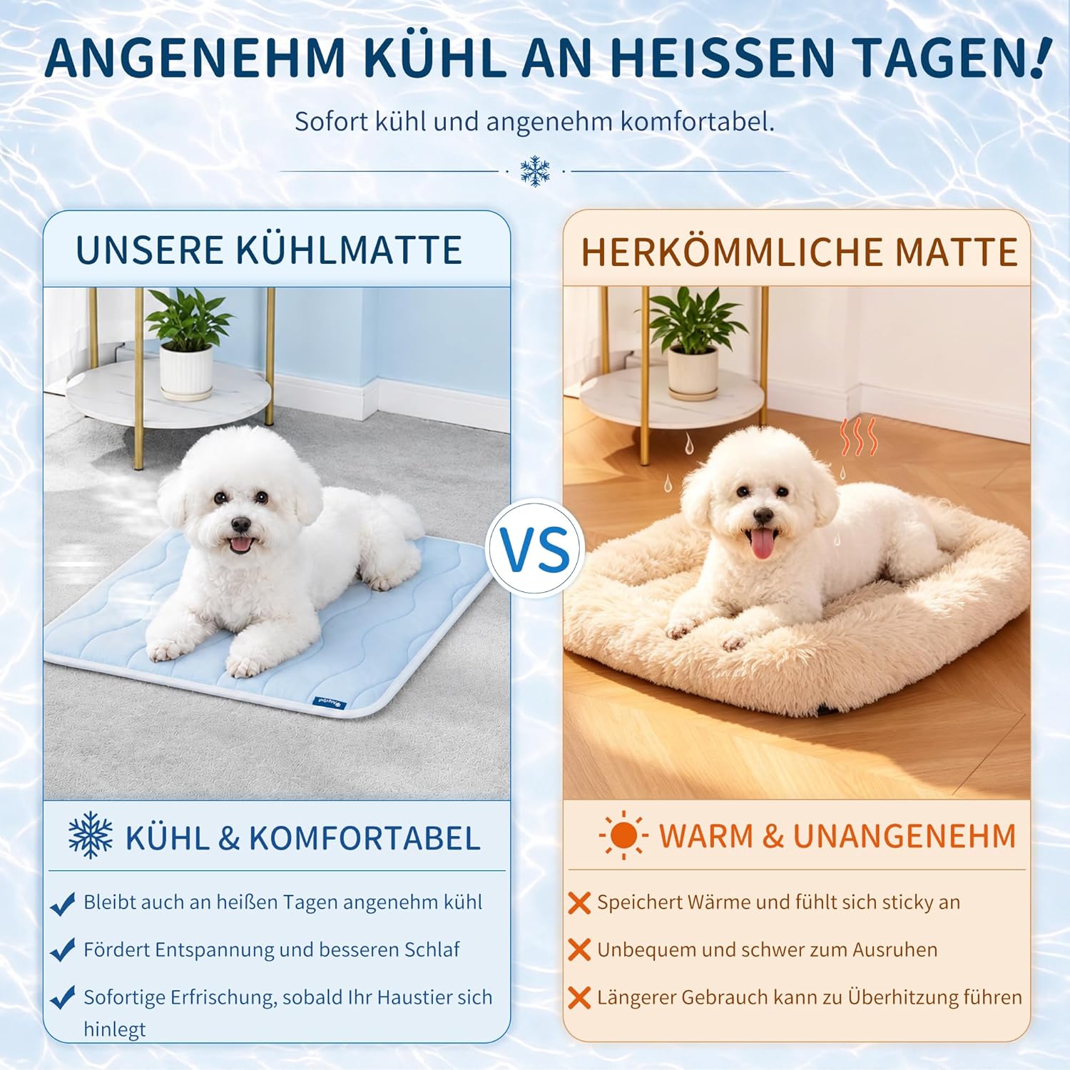 Angelpet Kuehlmatte 120x90 cm fuer Hunde Katzen, gel-frei, rutschfest, blau