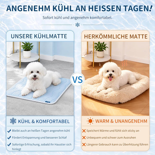 Angelpet Kuehlmatte 120x90 cm fuer Hunde Katzen, gel-frei, rutschfest, blau