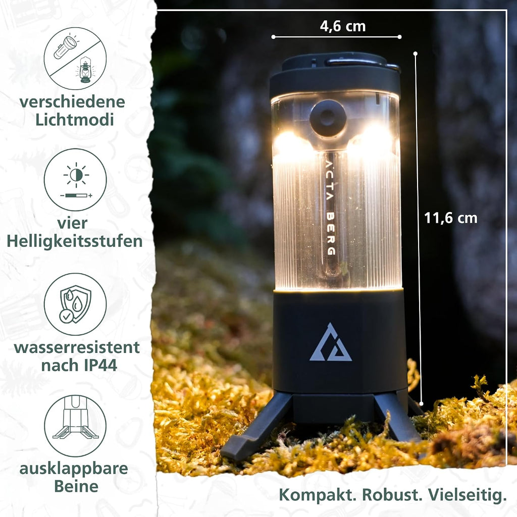 Acta Berg Campinglampe LED 450 Lumen, aufladbar USB-C, 4000 mAh Akku