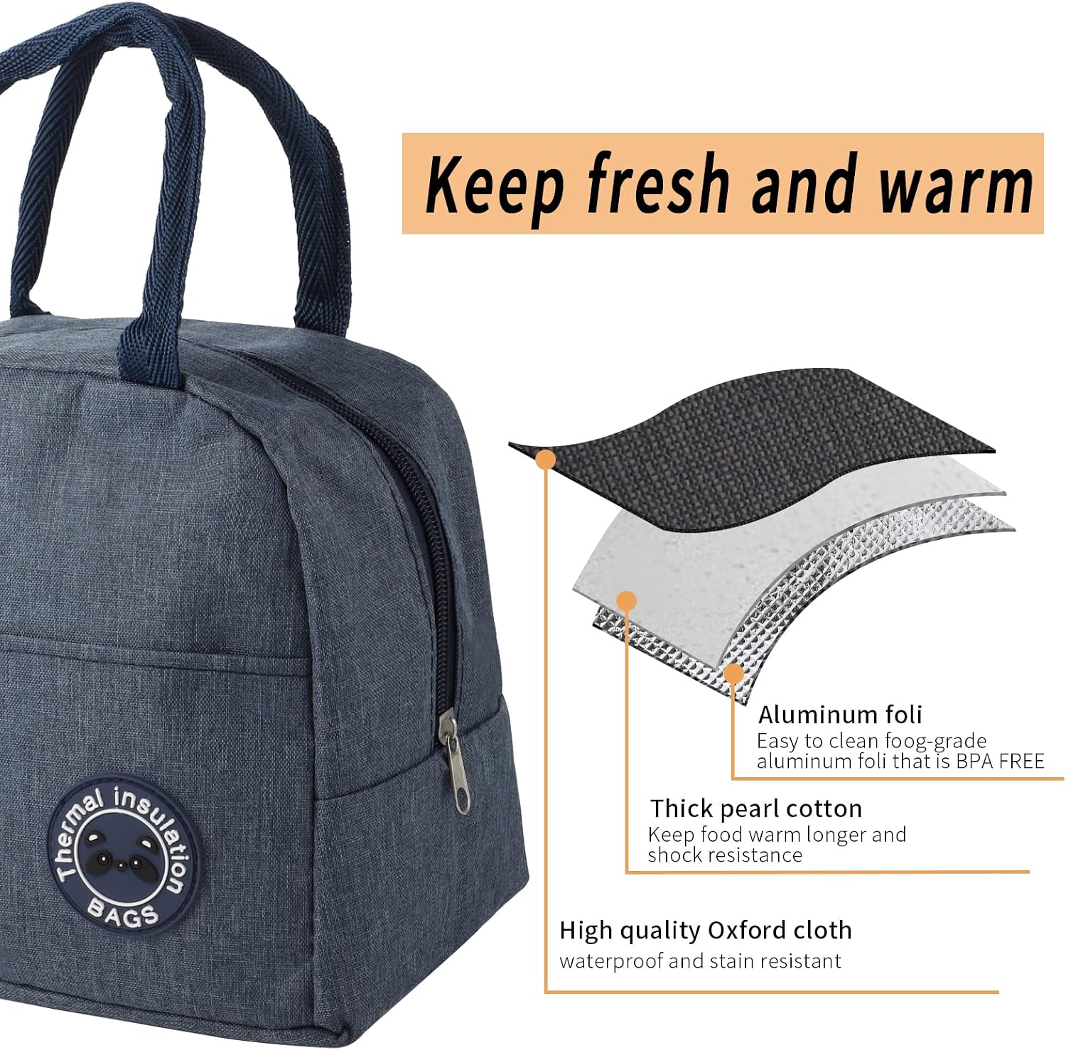 Hemiks Kuehltasche klein faltbar Isolierte Lunchtasche fuer Schule Buero