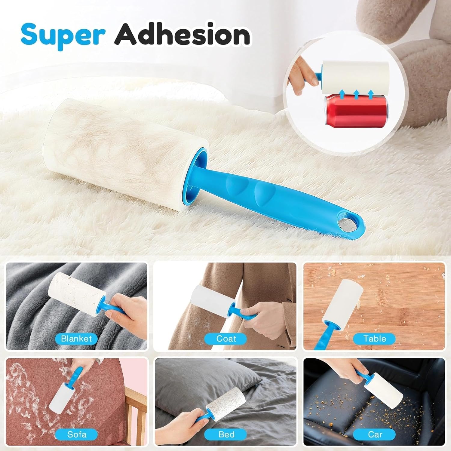 Fusselroller 10 Rollen à 120 Blatt extra stark mit 2 Griffen fuer Kleidung Sofa H