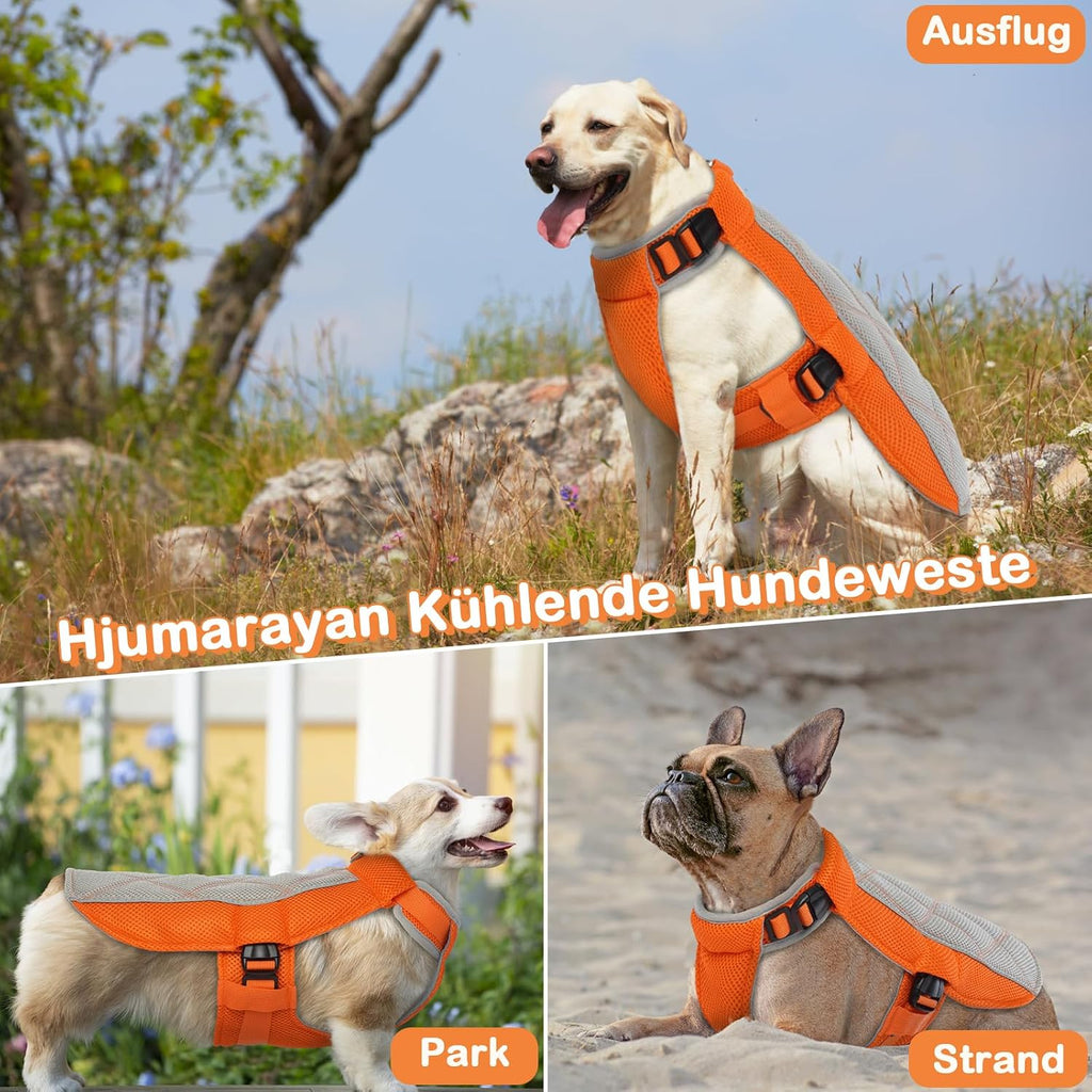 Kuehlweste Hund Anthrazitgrau Gr. M Kuehlgeschirr mit D-Ring Sonnenschutz XS-XXL