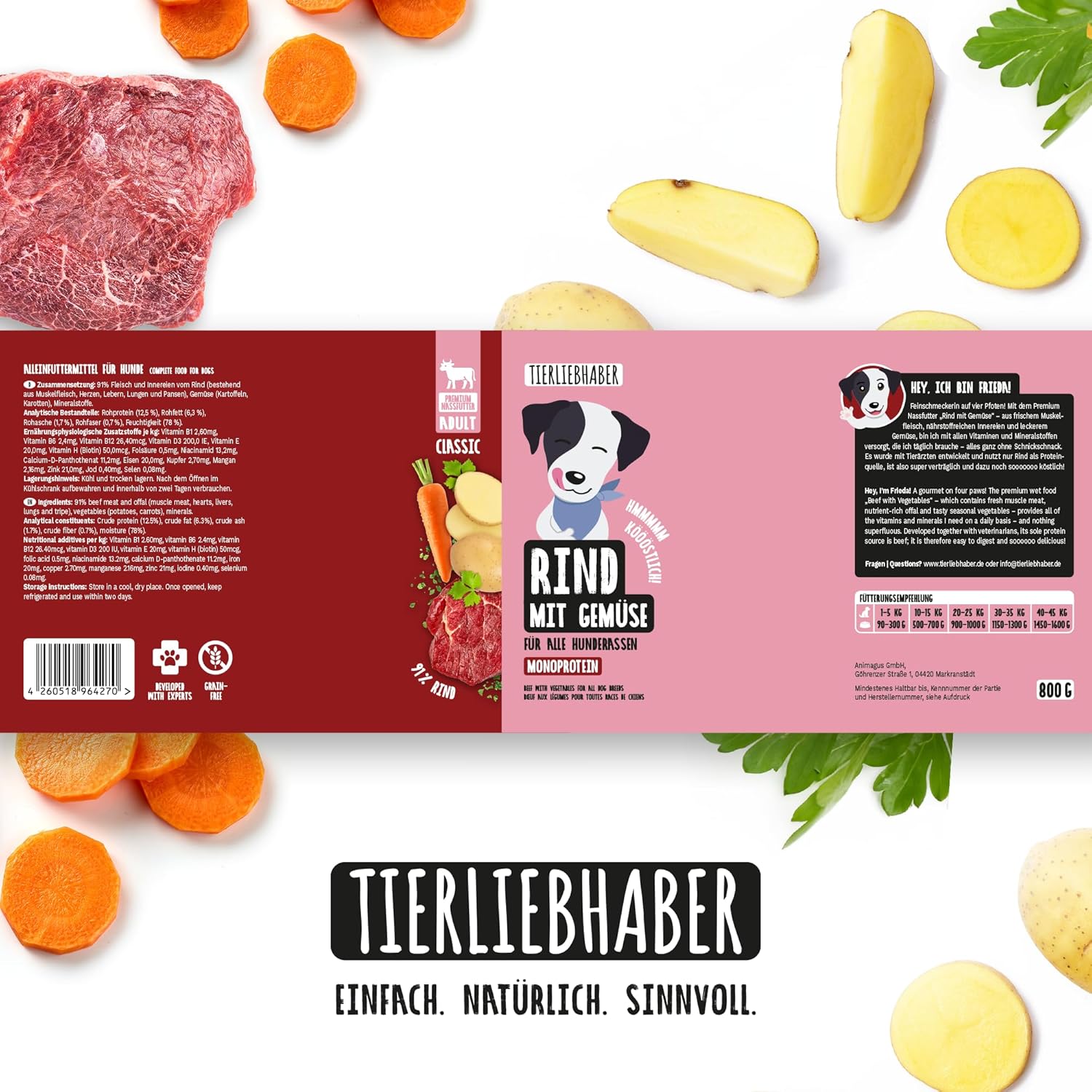 TIERLIEBHABER Nassfutter Rind mit Gemuese 91% Fleischanteil