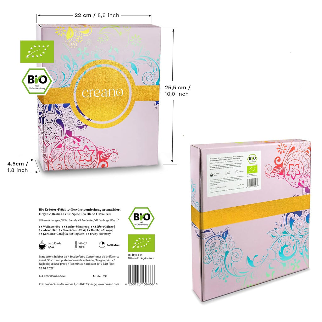 Creano Bio Tee Geschenkset 27 Teebeutel 9 Sorten Geschenkbox