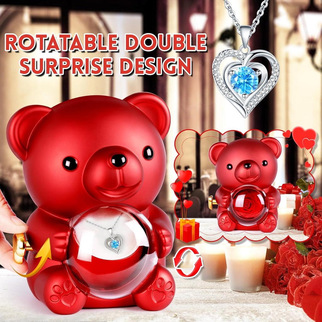 Ewige Rose Baer Geschenkbox mit Halskette Valentinstag Geburtstag Frauen